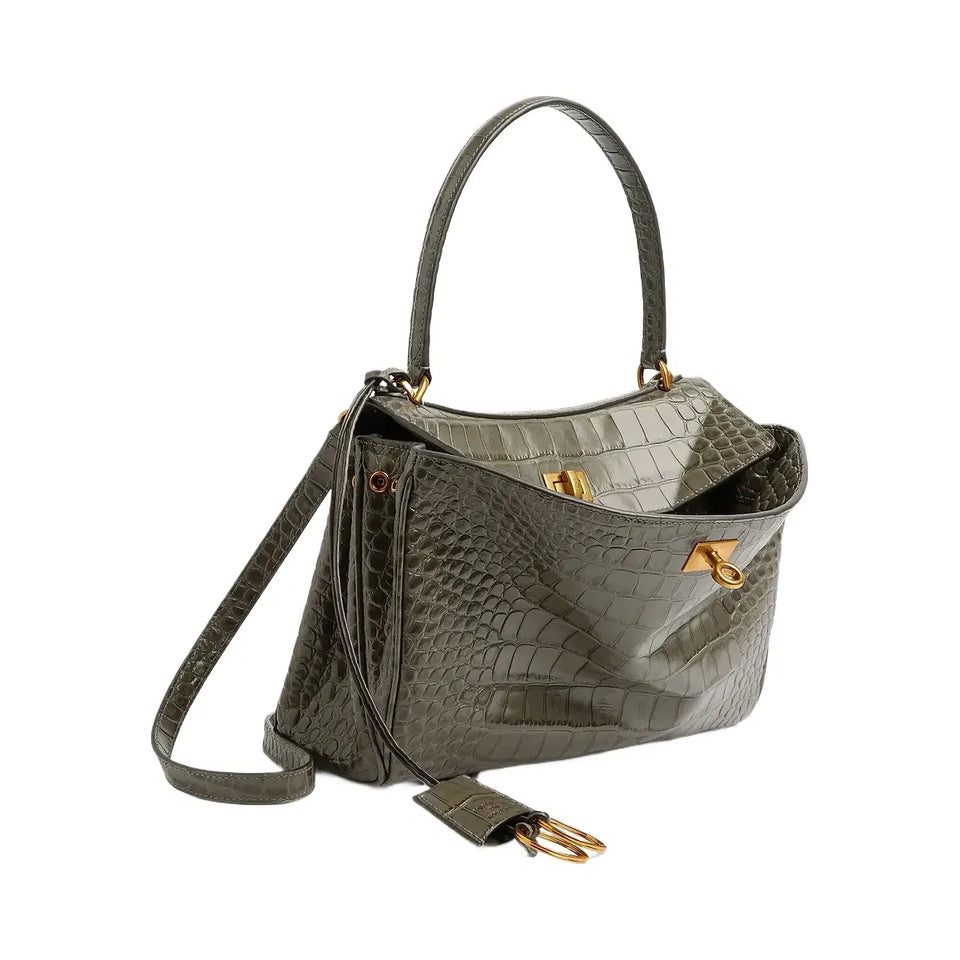 Balenciaga Rodeo Small Crocodile Embossed Shoulder Bag