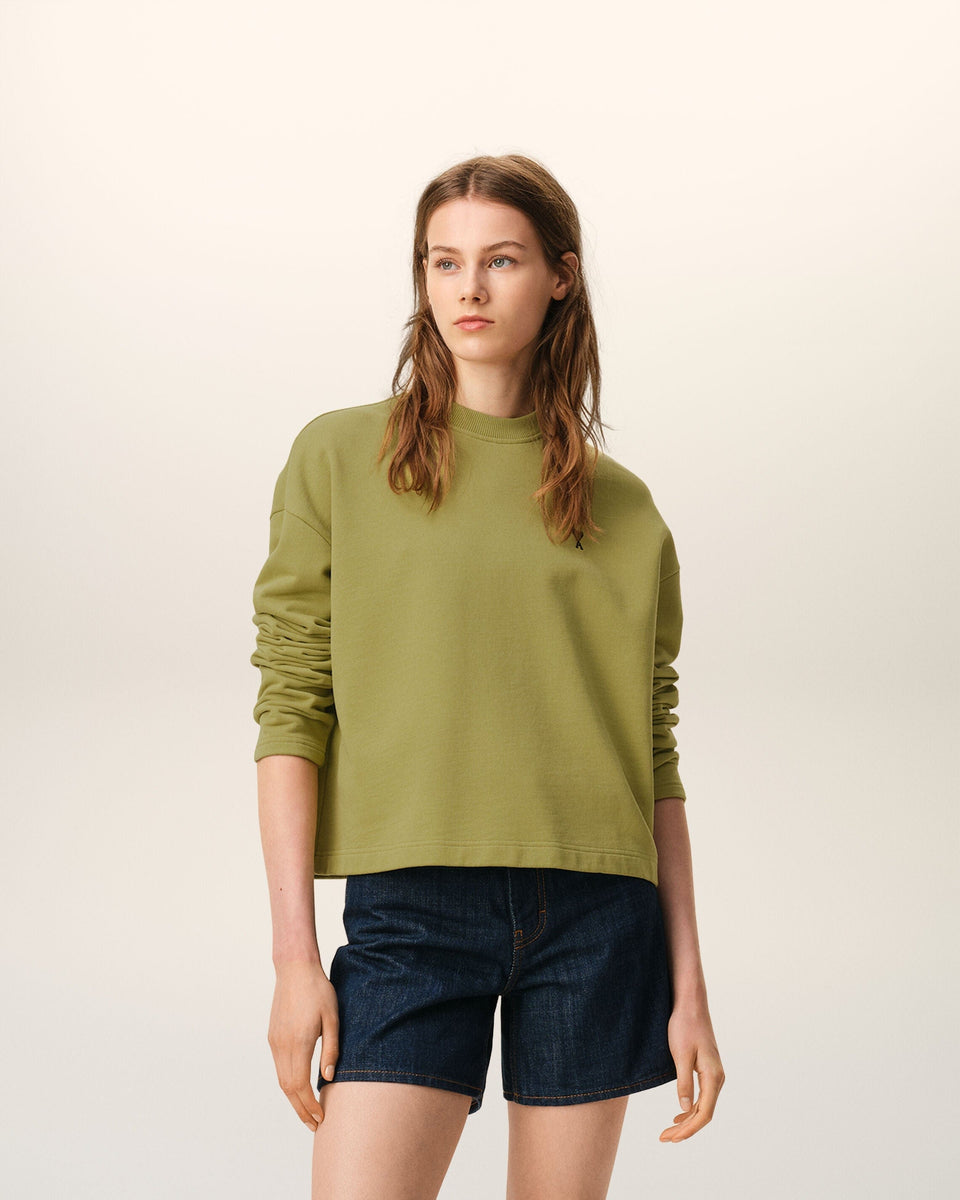 Green Cotton Ami De Coeur Cropped Sweatshirt Women's