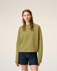 Green Cotton Ami De Coeur Cropped Sweatshirt Women's