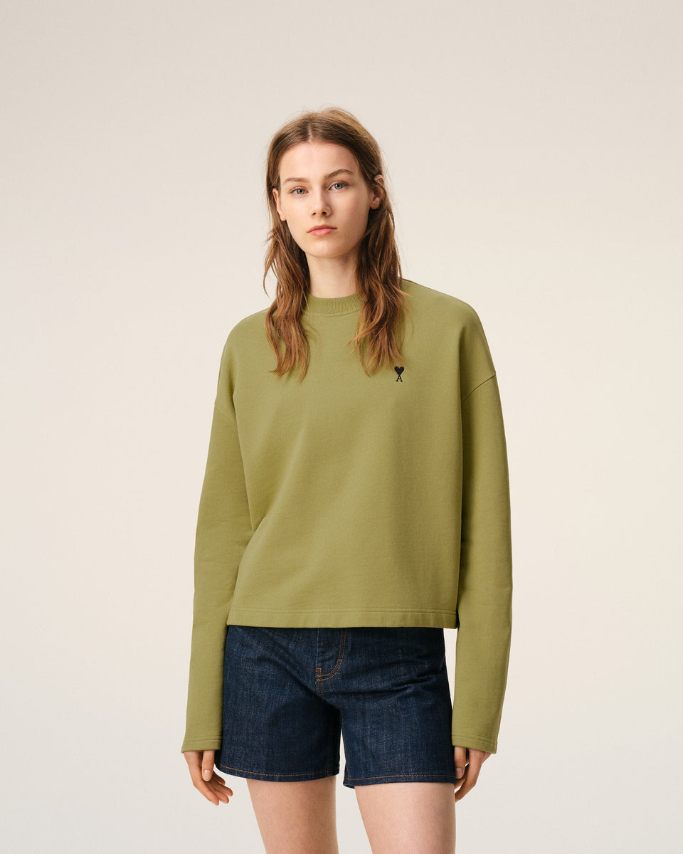 Green Cotton Ami De Coeur Cropped Sweatshirt Women's