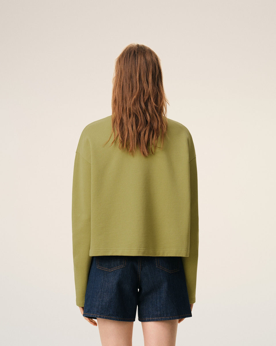 Green Cotton Ami De Coeur Cropped Sweatshirt Women's