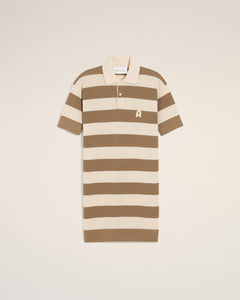 White And Brown Cotton Polo Dress Ami De Coeur Patch Women's