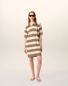 White And Brown Cotton Polo Dress Ami De Coeur Patch Women's