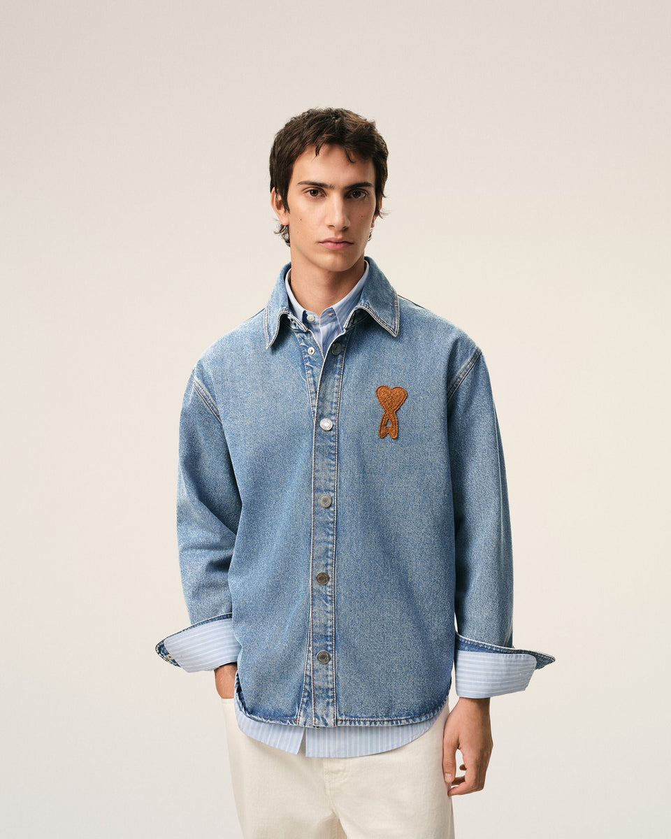 Blue Cotton Knitted Ami De Coeur Overshirt