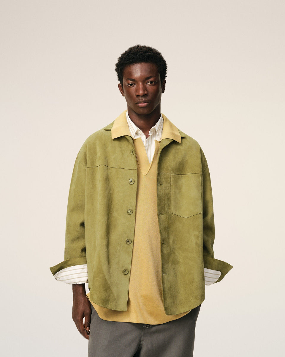 AmiParis Green Goat Leather Buttoned Overshirt