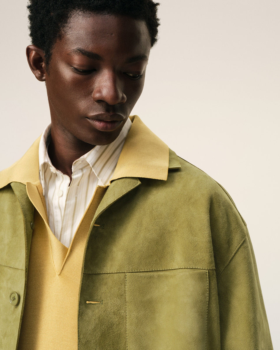 AmiParis Green Goat Leather Buttoned Overshirt