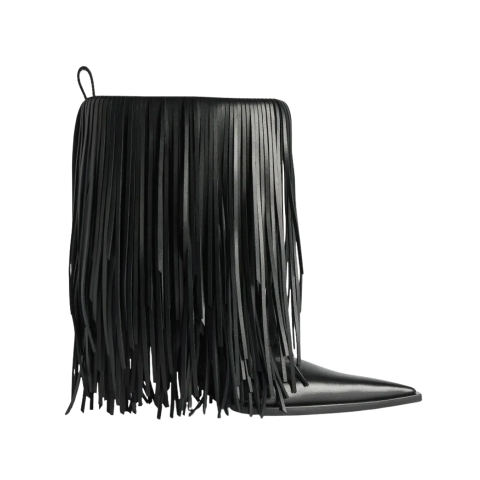 Balenciaga Avenue Fringe Bootie In Black
