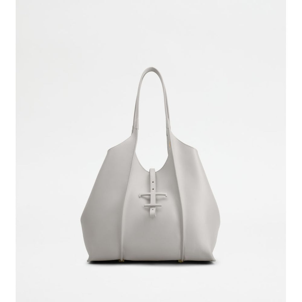Tods T Timeless Shopping Bag In Leather Small Grey