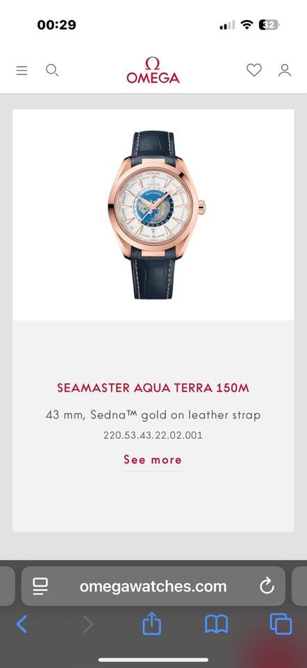 Omega Seamaster Aqua Terra150m Master Chronometer Gmt March 2025 new full box and warranty