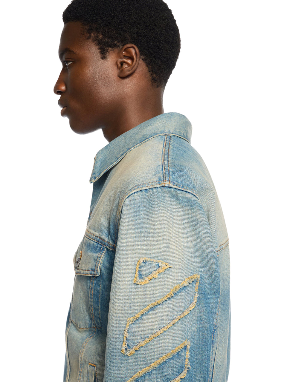 Off-White Diagonal Raw Patch Denim Jacket