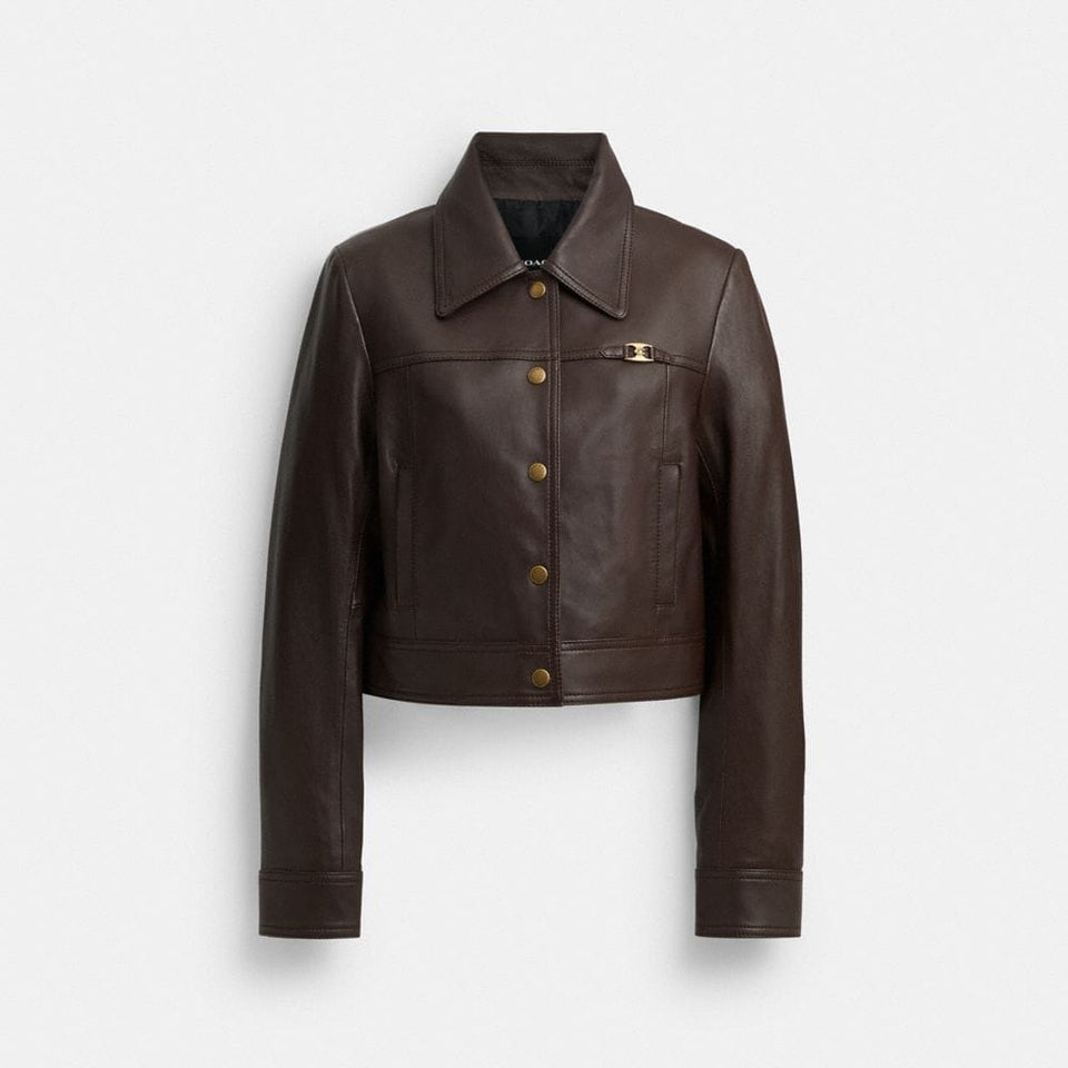 Coach Heritage C Snap Front Shrunken Jacket Brown