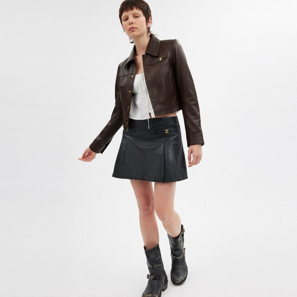 Coach Heritage C Snap Front Shrunken Jacket Brown