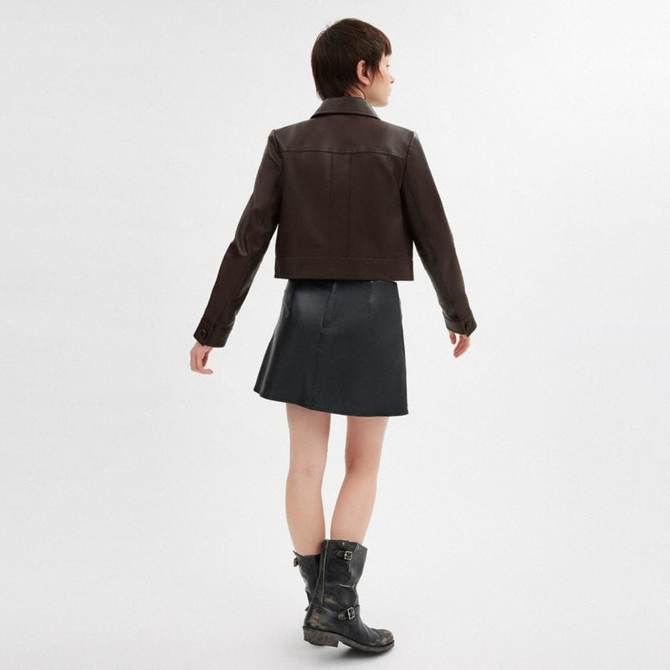 Coach Heritage C Snap Front Shrunken Jacket Brown