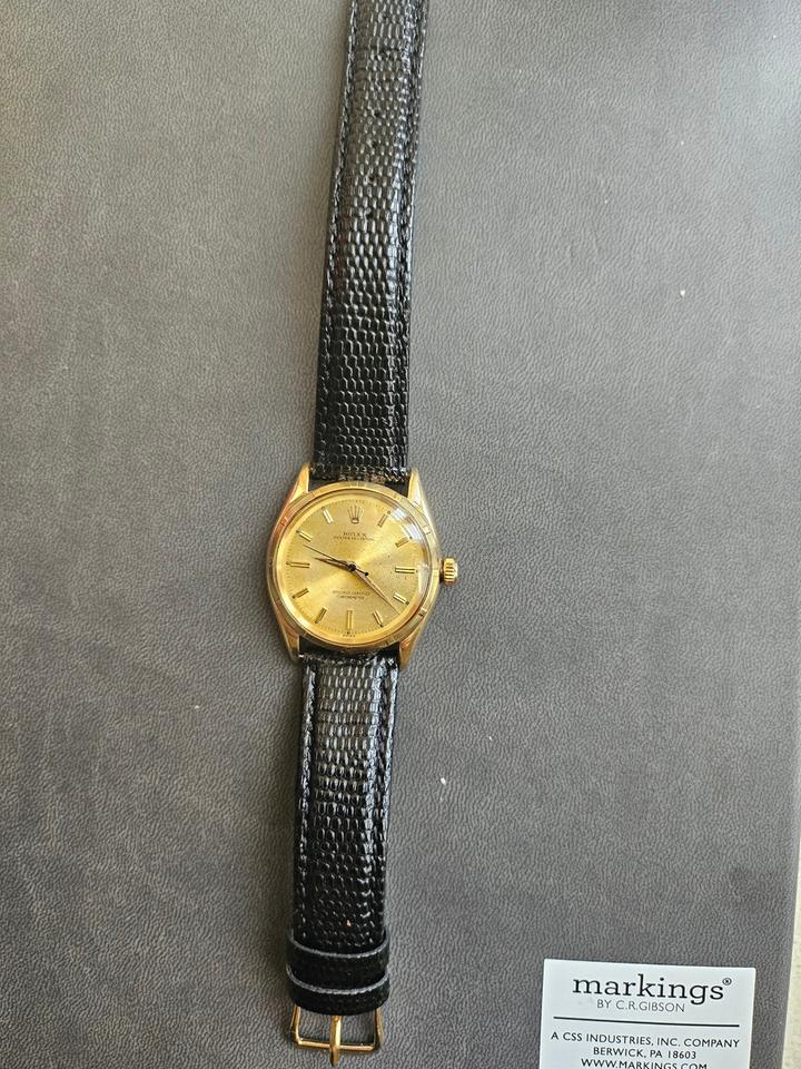 Rolex | Oyster Perpetual | 6565 | Yellow gold | 34 mm | Leather | Champagne | Automatic