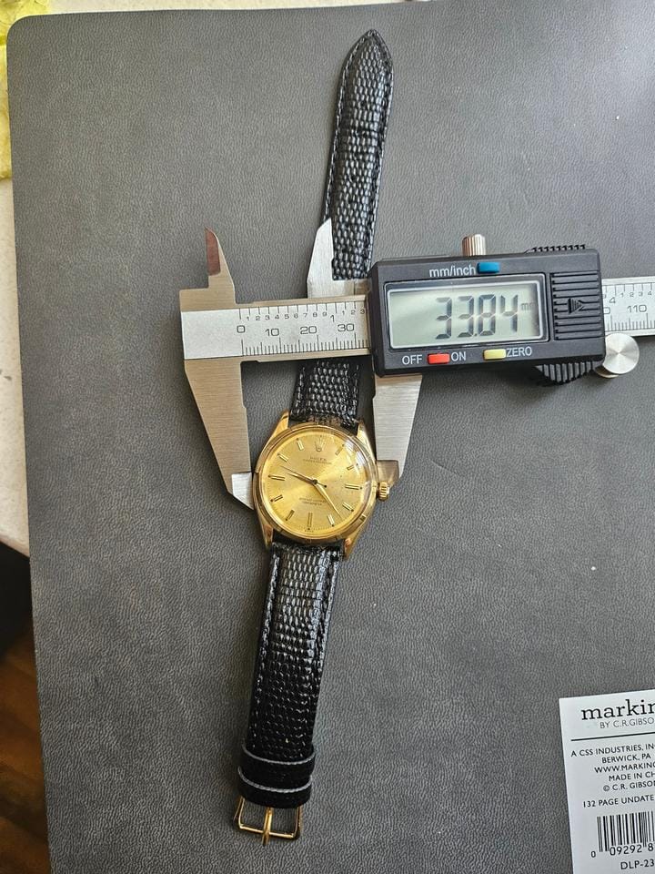 Rolex | Oyster Perpetual | 6565 | Yellow gold | 34 mm | Leather | Champagne | Automatic