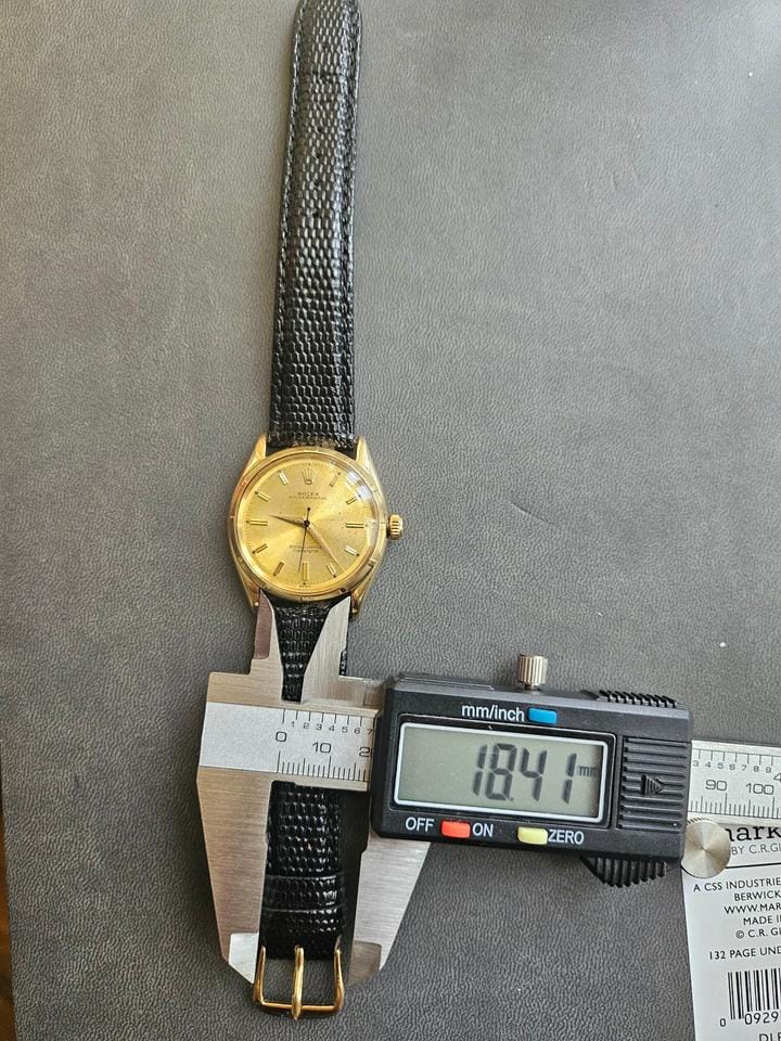 Rolex | Oyster Perpetual | 6565 | Yellow gold | 34 mm | Leather | Champagne | Automatic