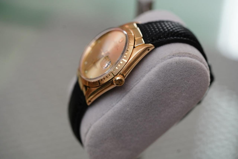 Rolex | Oyster Perpetual | 1512 | Yellow gold | 34 mm | Lizard skin | Champagne | Automatic