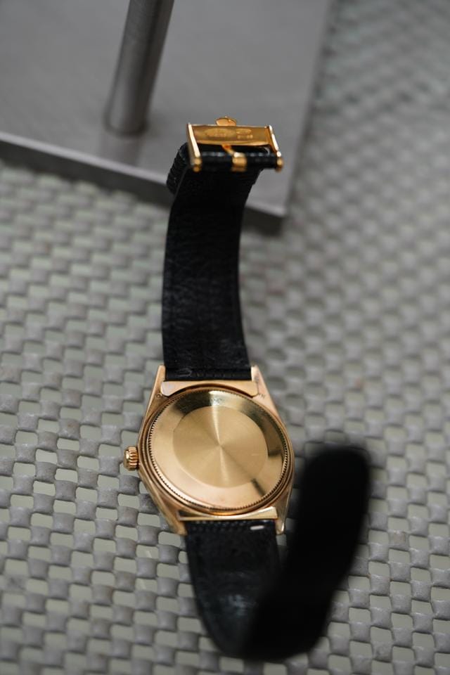 Rolex | Oyster Perpetual | 1512 | Yellow gold | 34 mm | Lizard skin | Champagne | Automatic