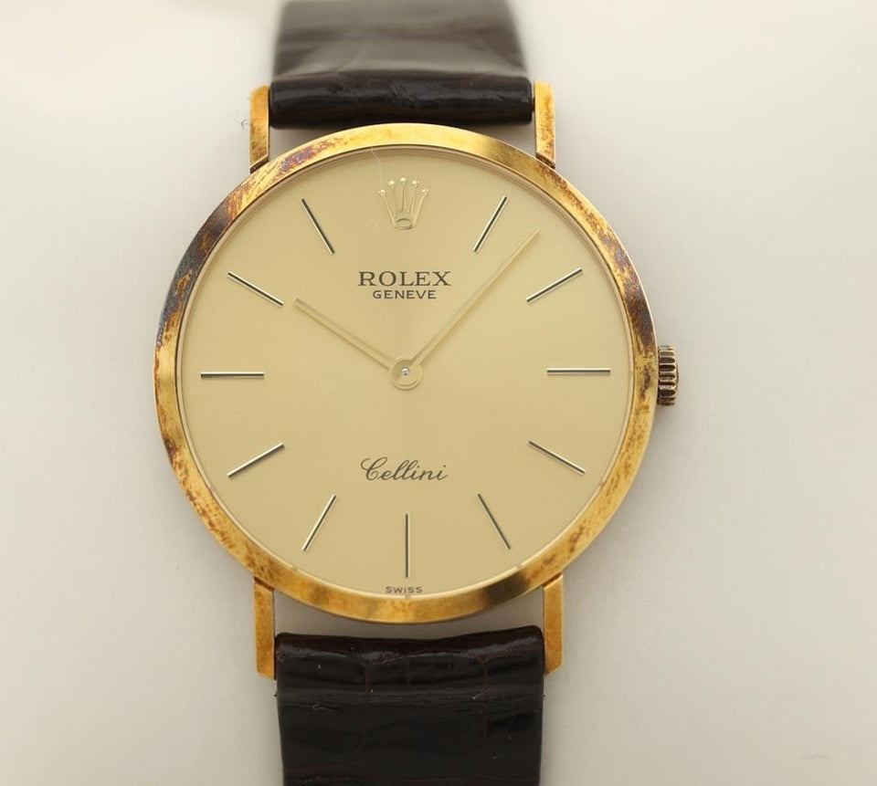 Rolex | Cellini | 4112/8 | Yellow gold | 32 mm | Leather | Gold | Manual winding