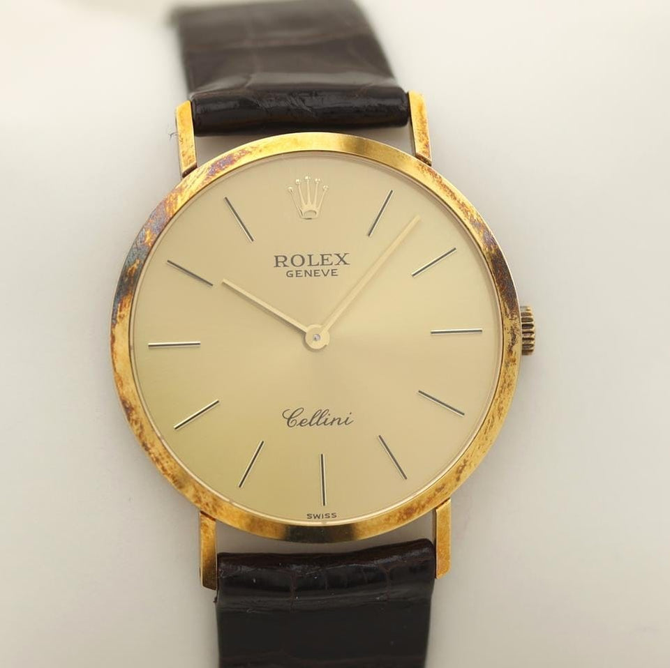 Rolex | Cellini | 4112/8 | Yellow gold | 32 mm | Leather | Gold | Manual winding