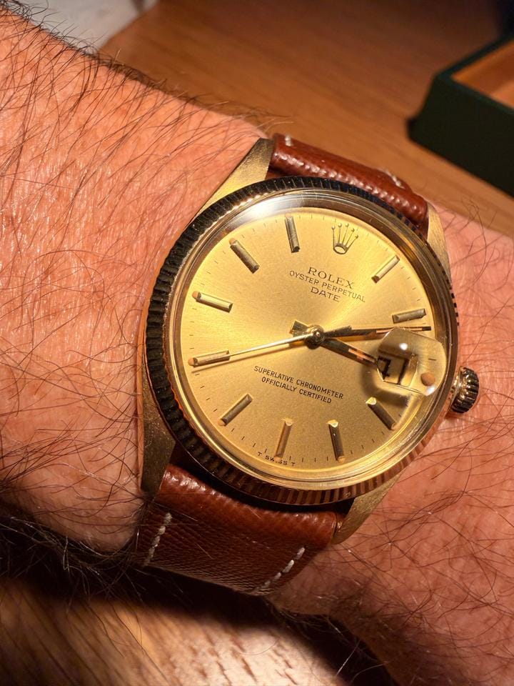 Rolex | Oyster Perpetual | 1503 | Yellow gold | 34 mm | Alligator skin | Gold | Automatic
