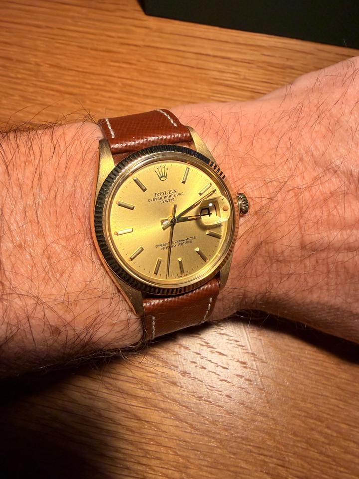 Rolex | Oyster Perpetual | 1503 | Yellow gold | 34 mm | Alligator skin | Gold | Automatic