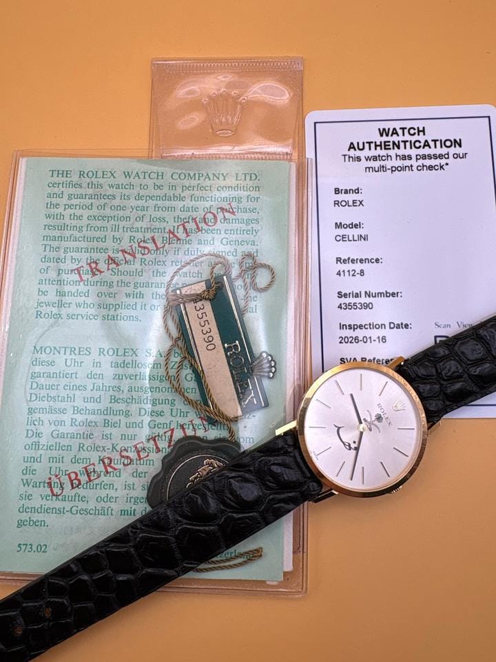 Rolex | Cellini | 4112 | Yellow gold | 32 x 38 mm | Leather | White | Manual winding