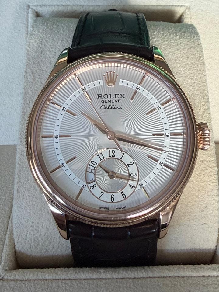 Rolex | Cellini | 50525 | Rose gold | 39 mm | Leather | Silver | Automatic