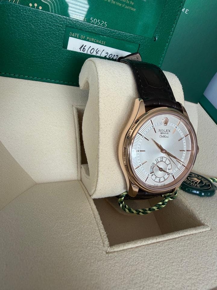 Rolex | Cellini | 50525 | Rose gold | 39 mm | Leather | Silver | Automatic