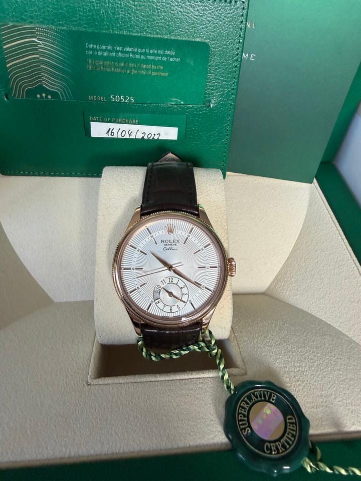 Rolex | Cellini | 50525 | Rose gold | 39 mm | Leather | Silver | Automatic