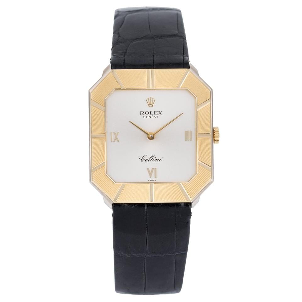 Rolex | Cellini | 4150 | Yellow gold | 28.5 mm | Leather | Silver | Manual winding