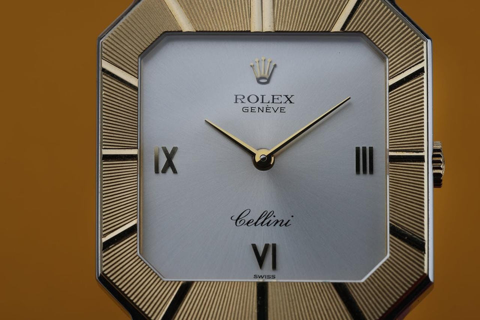 Rolex | Cellini | 4150 | Yellow gold | 28.5 mm | Leather | Silver | Manual winding