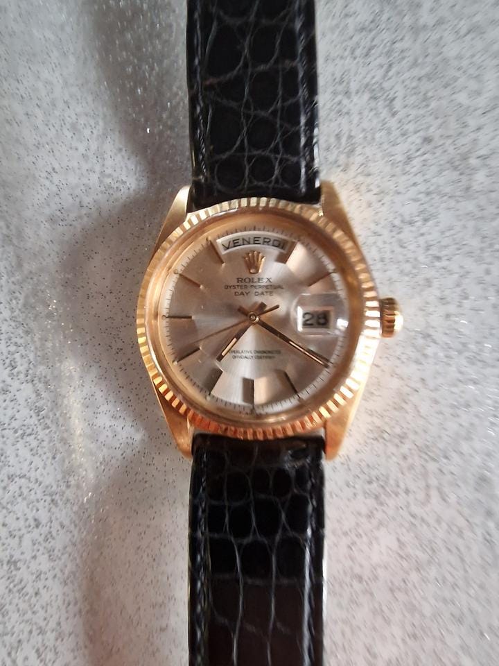 Rolex | Day-Date | 1803 | Rose gold | 36 mm | Crocodile skin | Champagne | Automatic