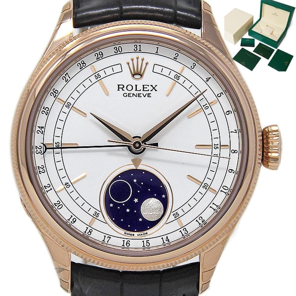 Rolex | Cellini | 50535 | Rose gold | 39 mm | Alligator skin | White