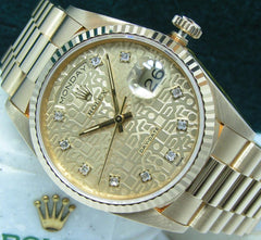 Rolex1994 Day-Date 36 UN-WORN Boxes Papers RARE Champagne "Jubilee" Princess cut Diamond Dial