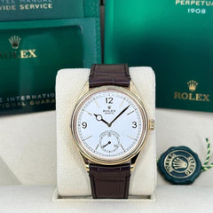 Rolex | 1908 | 52508-0006 | Yellow gold | 39 mm | Leather | White | Automatic