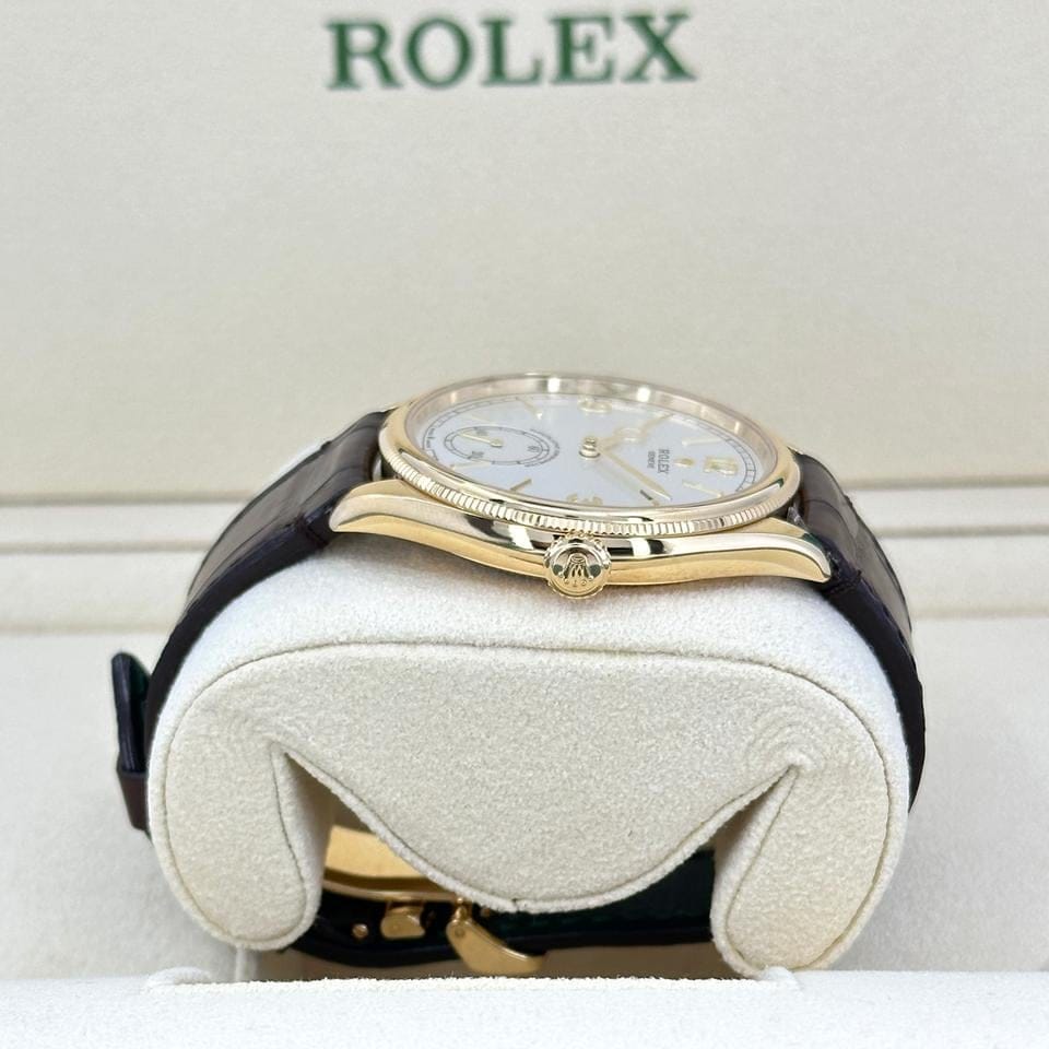 Rolex | 1908 | 52508-0006 | Yellow gold | 39 mm | Leather | White | Automatic