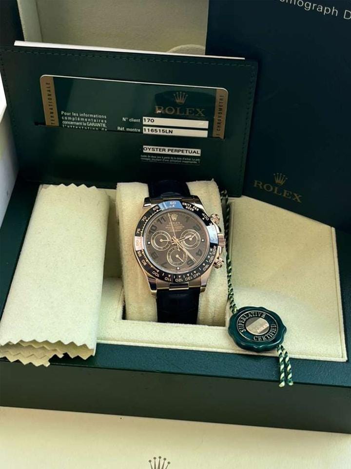 Rolex | Daytona | 116515ln | Rose gold | 40 mm | Crocodile skin | Brown | Automatic