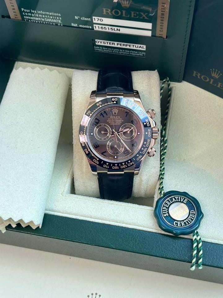 Rolex | Daytona | 116515ln | Rose gold | 40 mm | Crocodile skin | Brown | Automatic