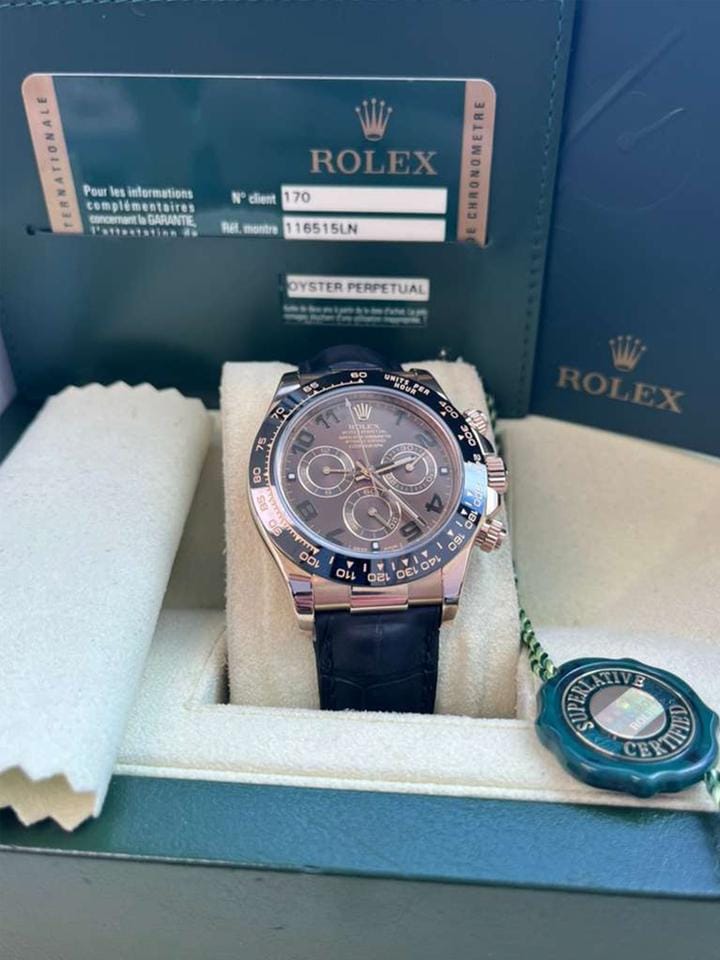 Rolex | Daytona | 116515ln | Rose gold | 40 mm | Crocodile skin | Brown | Automatic