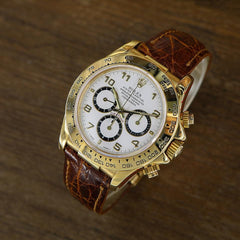 Rolex | Daytona | 16518 | Yellow gold | 40 mm | Crocodile skin | White | Automatic