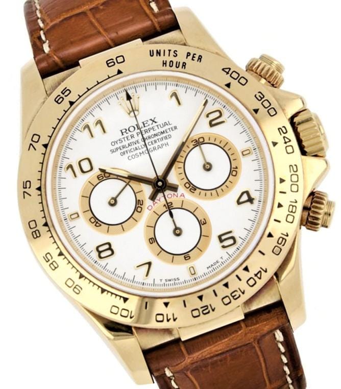 Rolex | Daytona | 16518 | Yellow gold | 40 mm | Leather | White | Automatic