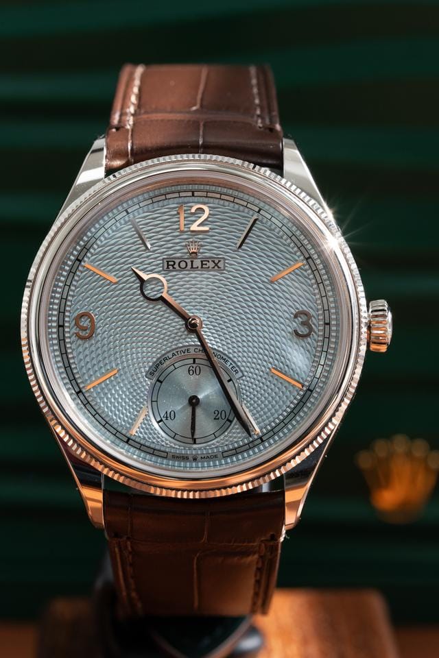 Rolex | 1908 | 52506 | Platinum | 39 mm | Leather | Blue | Automatic