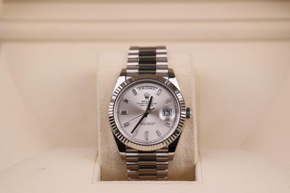 Rolex | Day-Date | 228239 | White gold | 40 mm | White gold | Silver | Automatic