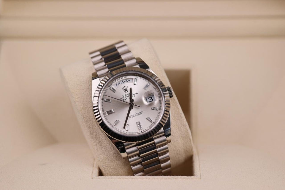 Rolex | Day-Date | 228239 | White gold | 40 mm | White gold | Silver | Automatic
