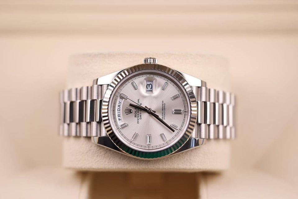 Rolex | Day-Date | 228239 | White gold | 40 mm | White gold | Silver | Automatic