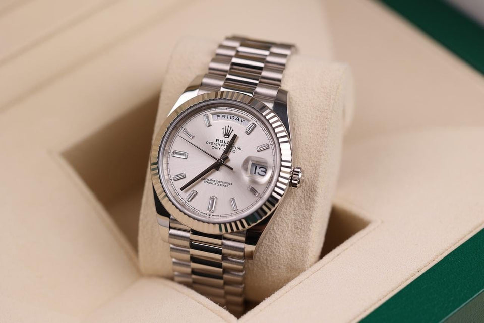 Rolex | Day-Date | 228239 | White gold | 40 mm | White gold | Silver | Automatic