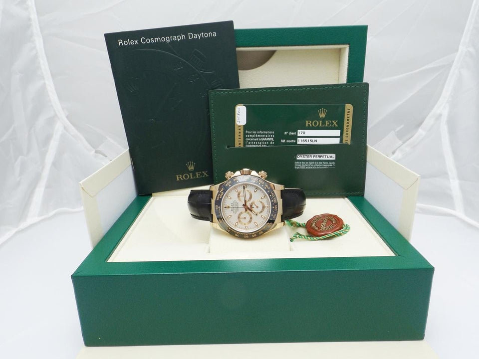 Rolex | Daytona | 116515ln | Rose gold | 40 mm | Leather | White | Automatic