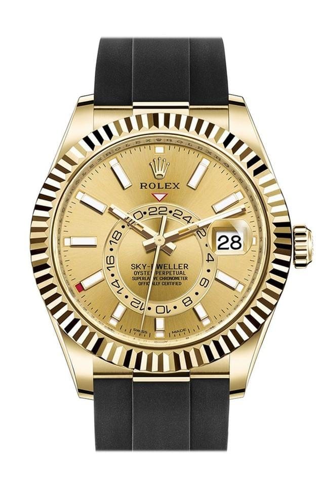 Rolex | Sky-Dweller | 326238-0007 | Yellow gold | 42 mm | Rubber | Champagne | Automatic