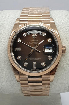 Rolex | Day-Date | 128235 | Rose gold | 36 mm | Rose gold | Brown | Automatic